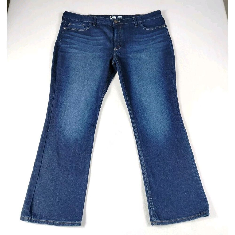 Lee Jeans Woman's 22 Missy Blue Denim Stretch Mid Rise Regular Fit Straight Leg